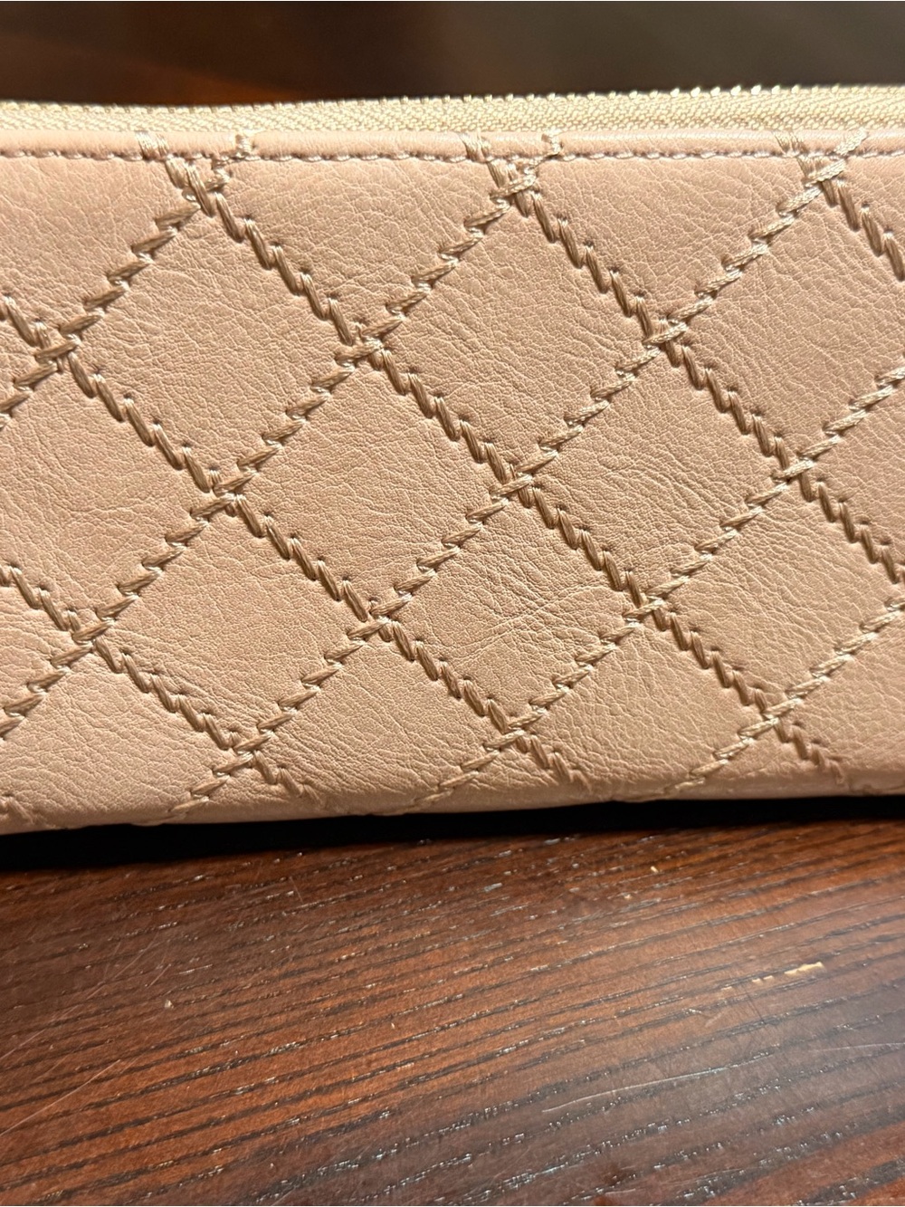 Quilted Soft Beige/Blush Vegan Leather Wristlet Wallet